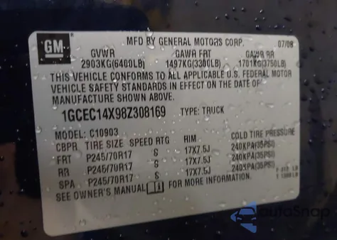 2008 Chevrolet Silverado 1500 Work Truck z USA, uszkodzony, nr VIN 1GCEC14X98Z308169
